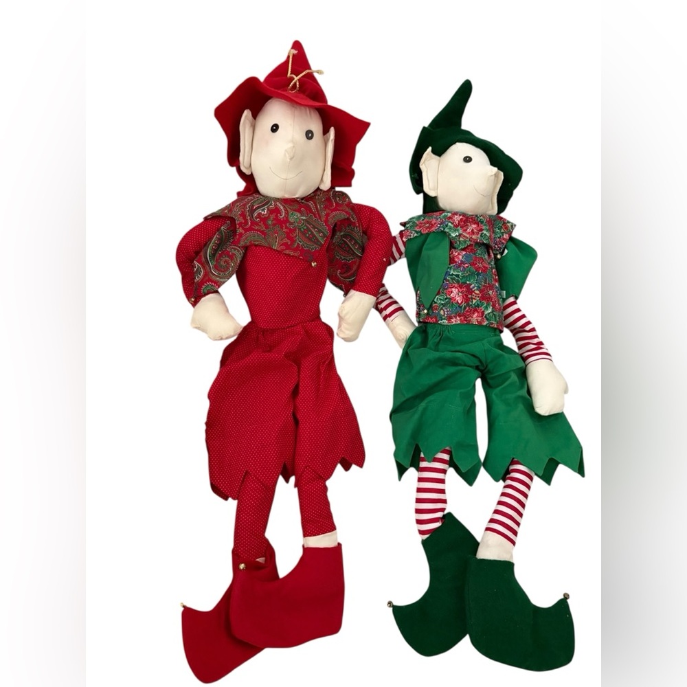 Festive Red and Green Holiday Elf Dolls